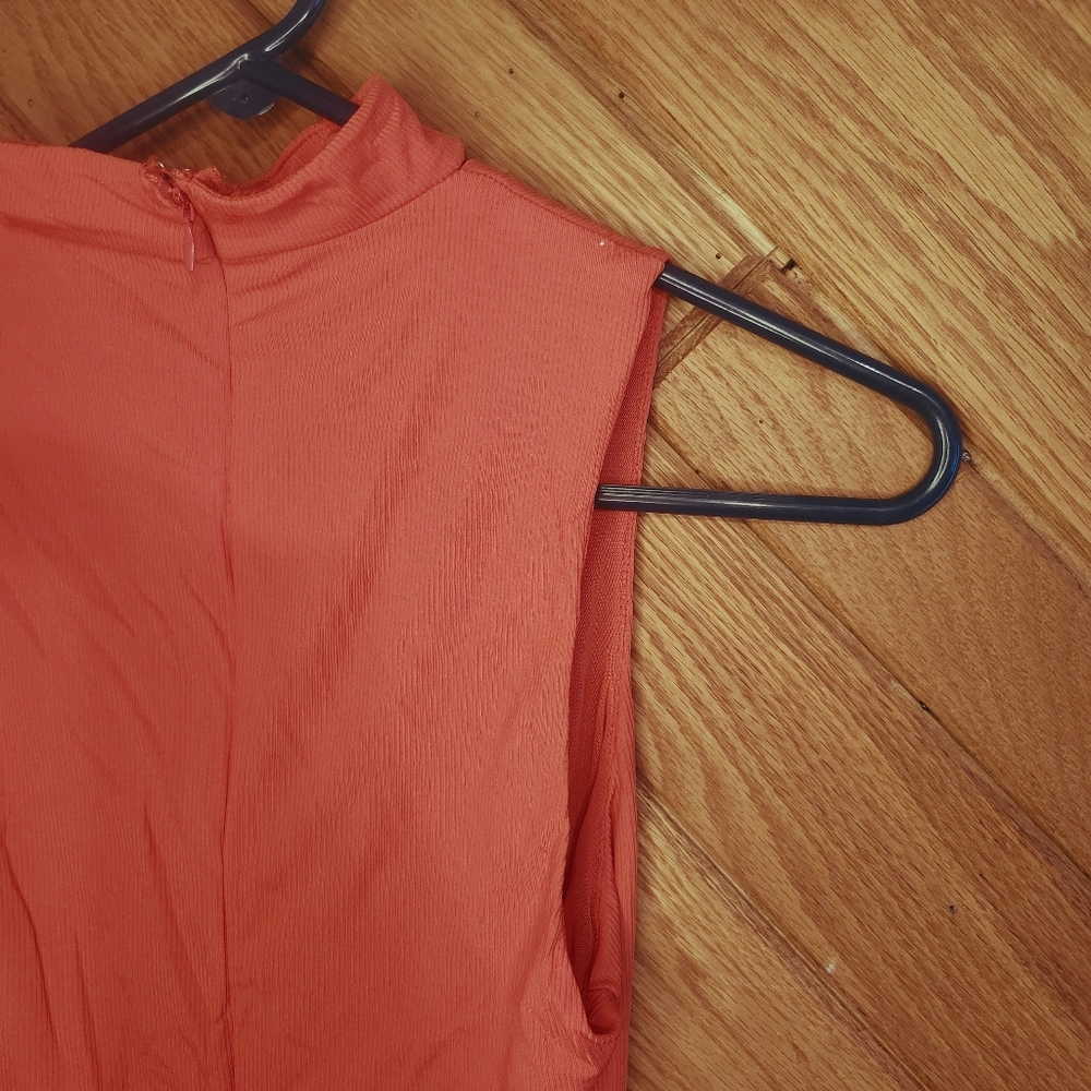 Forever 21 Light Red Orange Vertical Striped High Neck CrissCross Small Bodysuit - Picture 9 of 10